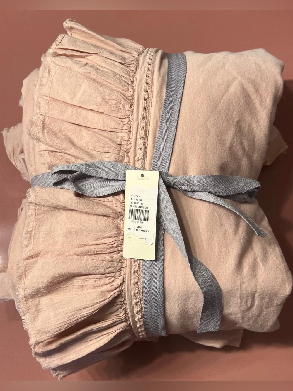 Anthropologie Organic Cotton Spa Sateen Ruffled Duvet Cover, Blush, King